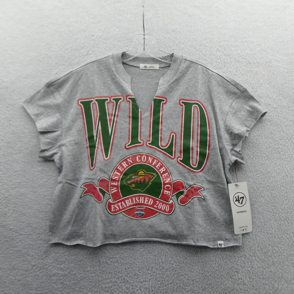 47 Brand Shirt Womens Small Minnesota Wild Gray Short Sleeve Cotton Blend NHL